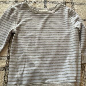 LOFT Gray and White Striped Top